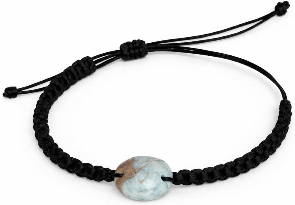Adjustable Black Macrame Bracelet with Natural Blue Stone – Handmade Minimalist Gemstone Bracelet