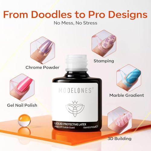 Image of modelones 2Pcs Gel Polish Liquid Latex for Nails, 15 ml Peel Off Base Coat Nail Polish Barrier with Stick, Fast Dry Cuticle Guard, Skin Protector for Fingers