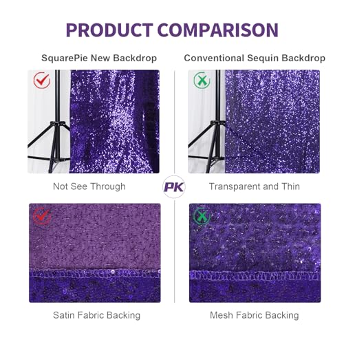 SquarePie Sequin Backdrop Non-Transparent Background Sparkly Curtain for Wedding Party 10FT x 10FT Purple