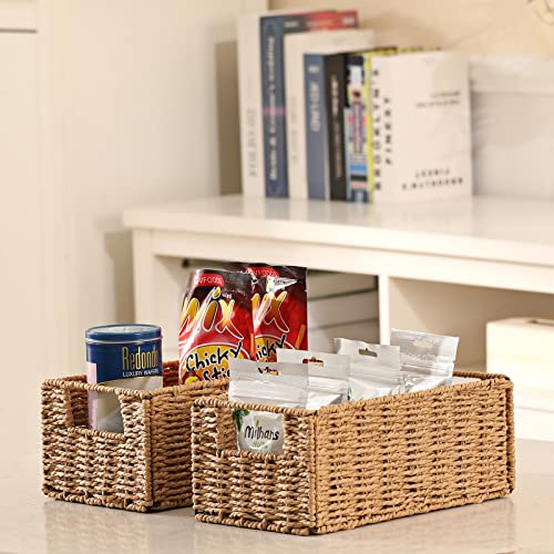 Vagusicc Wicker Storage Basket, Set of 2 Hand-Woven Paper Rope Wicker Basket, Small Storage Baskets for Organizing Toilet Paper, Foldable Large Cube Storage Organizer Bins for Shelves (Natural) by Vagusicc - Image 3