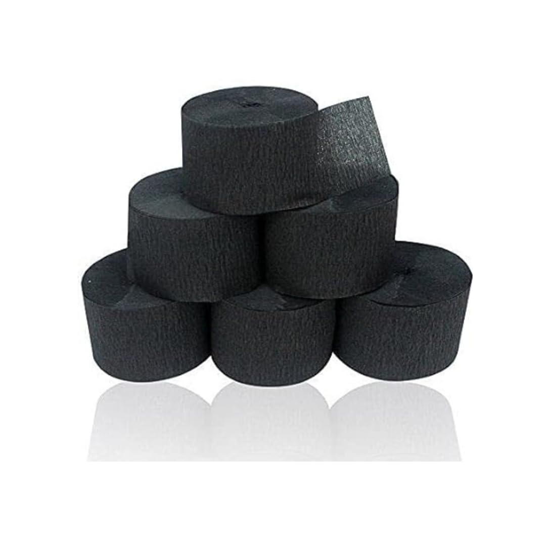 WP WANNA PARTY Black Crepe Paper Streamers 3.5 Inch Widening 4 Rolls Black Party Streamer for Various Birthday Anniversary Graduation Baby Shower Festival Party Decorations-4pc
