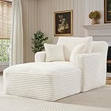 IHDKO 65.4' Chaise Lounge Chair Indoor, Corduroy Oversized Boneless Lounge Chair Single Sofa Bed with 3 Pillows, Deep Seat Comfy Upholstered Reading Chair for Living Room, Bedroom, Apartment Beige