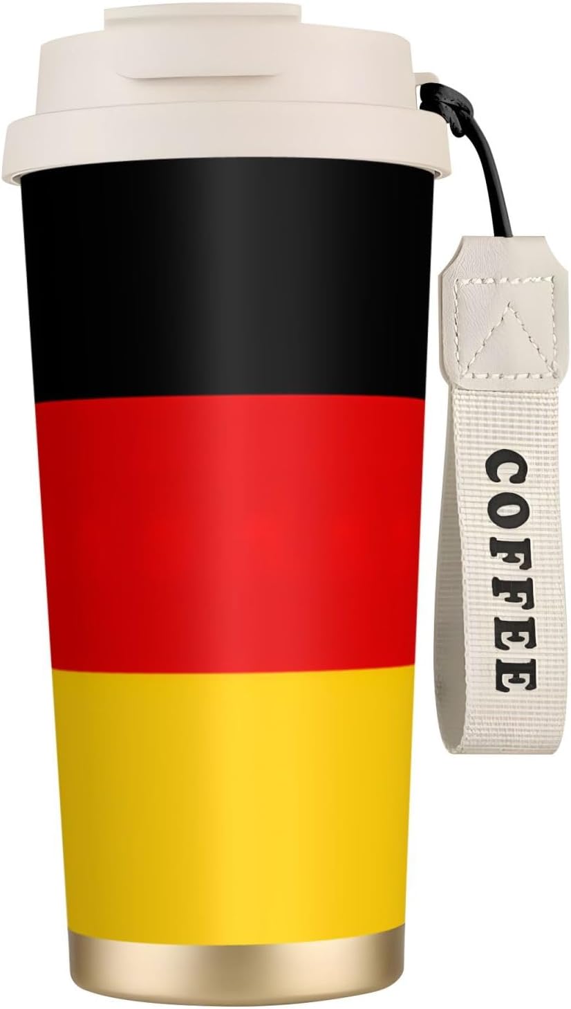 German flag Print Leakproof Insulated Coffee Mug,Stainless Steel Dual Drink Travel Tumbler,17 OZ