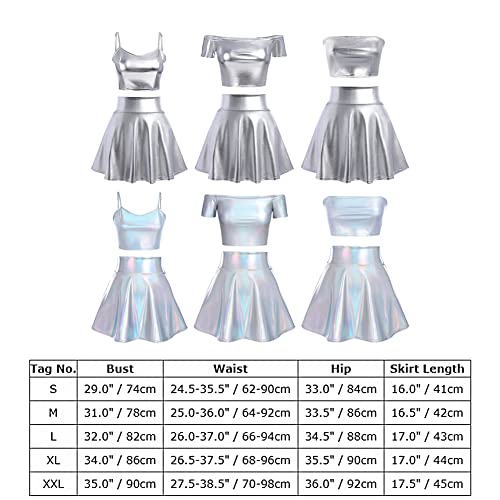 Jupe plissée et crop top argent métallisé style alien sexy - 7