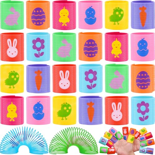 Menzcci 24 Pcs Easter Mini Coil Springs Toys Magic Spring Toys for Kids Boys Girls Easter Basket Stuffers Easter Egg Fillers Party Favor Gifts