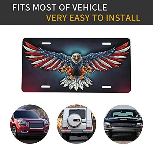 Snowmolle American Flag Eagle Flying License Plate Decorative Car Front License Plate Cover Vanity Tag Metal Car Plate Aluminum Novelty License Plate For Men/Women Car 6 X 12 Inch #TOP5