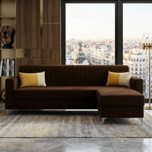 Image of SOCOZI Anton 4 Seater L Shape Sofa Set with Movable Ottoman | Flexible Left or Right Layout | Soft Velvet Suede Fabric | Modern Design | Plush Comfort Cushions for Living Room (Dark Brown)