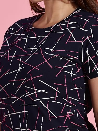 Image of 9shines Label Hosiery Cotton Knee Length Short Night Dress | Short Nighty for Women with Pocket | Graphic Print Nightwear | Night Gown for Women (M-7XL)