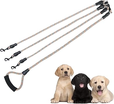 3 Way Reflective Heavy Duty Dog Lead Leash for Small Medium Large Dogs, Rope Dog Leash, 360 Swivel Tangle Free with Comfortable Handle, Support Add to Multiple Rope
