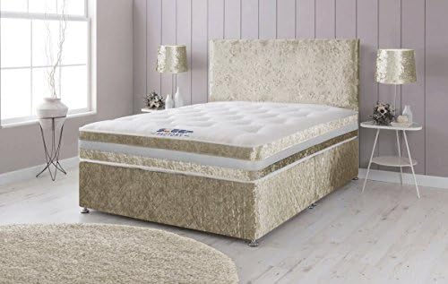 Sleep Factory Ltd Crushed Velvet Divan Bed with Memory Foam Sprung Mattress and Headboard  6ft Super Kingsize, Black