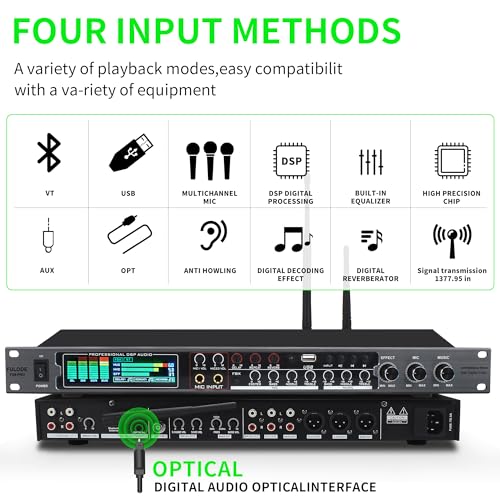 FULODE FX8-PRO Professional KTV Wireless Microphone, Digital Pre-Stage Effector, Karaoke Sound Audio Effect System with Audio Digital Effect Processor, Bluetooth RCA, Bluetooth, USB Input