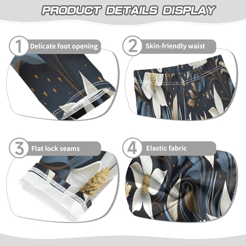 Bolaz Toddler Girls Leggings Printed Yoga Pants Leggings Blue Leave White Floral for Kids3