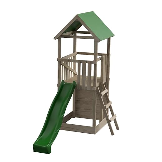 MASGAMES | Torre Tibidabo con Techo de Lona | Uso doméstico | Madera tratada Exterior | (con Pared de Escalada)