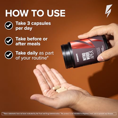 Image of InnoSupps Nitro Wood Apex - Focus & Blood Flow Booster for Men - Supports Blood Flow, Circulation, Male Performance, Muscle Growth & Recovery - Stamina & Endurance Support - 60 Veg Capsules