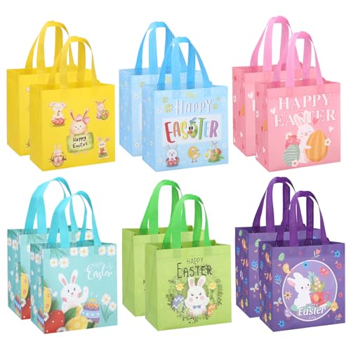 Zaxiva 12 sacos de Páscoa com alças, reutilizáveis, perfeitos para ovos de Páscoa, ideais para presentes e decoração de festas, cesta para ovos de Páscoa, bolsa de Páscoa para crianças