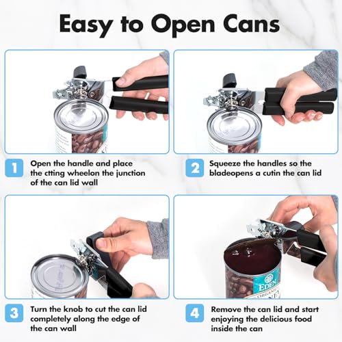 Image of Can Opener Manual, COKORA Can Openers Hand Held with Comfort Anti-Slip Handles, Heavy Duty Stainless Steel Can Opener Smooth Edge and Bottle Openers, Easy Turn Can Openers for Seniors, Kitchen, Black