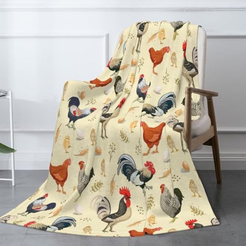 Manta de pollo de 50 x 40 pulgadas, mullida, suave y acogedora, manta cálida y ligera de forro polar de felpa para niños, hombres, mujeres, regalo, cama, sofá