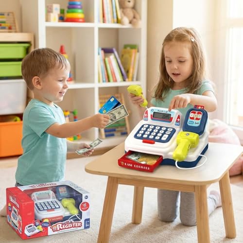 Image of SHAKTISM Cash Register with Lights & Sounds for Pretend Play Electronic Toy Set with Scanner Shopping Basket Grocery Best Gift for 3+ up Ages Kids Boys & Girls (Cash Register WR)