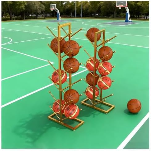 Heavy Duty Ball Storage Rack - Metal Organizer for Basketball, Soccer, Volleyball & Football - Freestanding Garage & Gym Storage Solution (50x23x165cm)