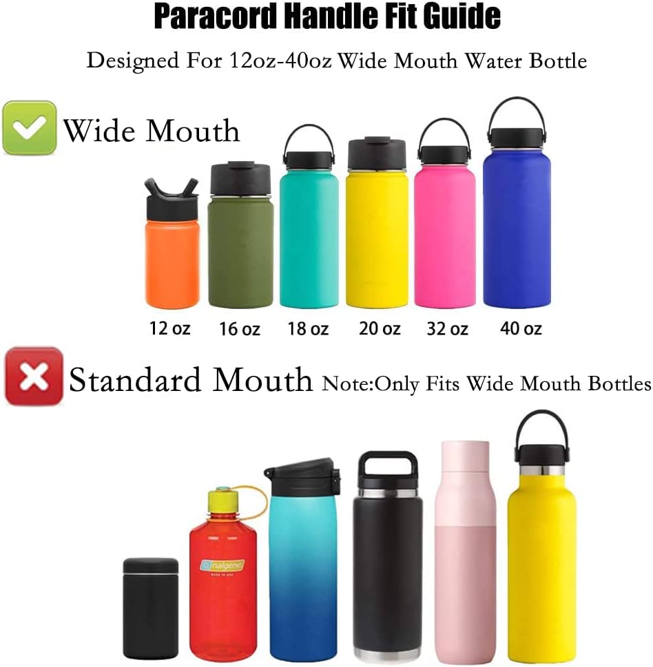 Miniatura 5 de Affute Mango de paracaídas, se adapta a botellas de boca ancha de 12 a 40 onzas, correa de mango de botella de agua con anillo de seguridad,