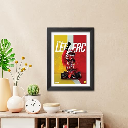 Image of TenorArts Charles Leclerc Poster F1 Driver Posters Formula One Photo Frame Painting with Matt Finish Dark Texture (12 inches x 9inches)