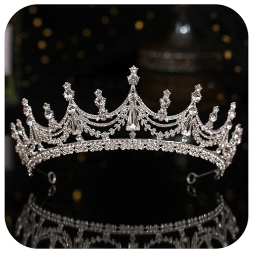 Tiara de princesa reina de cristal plateado de alta densidad para novias y concursos