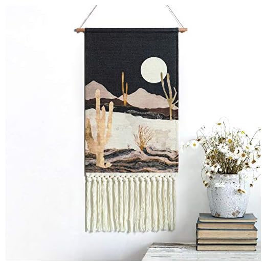 Dremisland Tapiz de Montaña Con Motivo de Luna, Diseño de Cactus Del Desierto, Noche Estrellada, Paisaje de la Naturaleza, Tapiz Para Colgar en la Pared