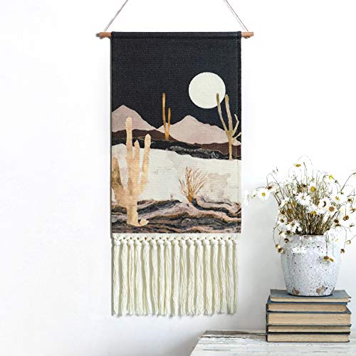 Dremisland Mountain Tapestry Moon Tapestry Desert Cactus Tapestry Starry Night Nature Landscape Tapestry Wall Hanging for Room