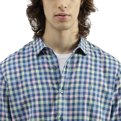 Image of United Colors of Benetton Slim Fit Spread Collar Checkered Shirt