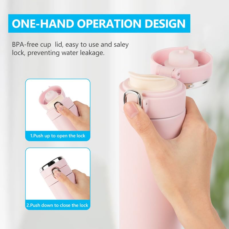 Flintronic 450ML Travel Mug Reusable Coffee Cup with Leakproof Lid Insulated Coffee Mug for Hot & Cold Drinks - Image 3