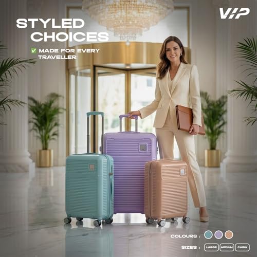 Image of VIP Vero Cabin /Medium /Large Trolley Bag| Slide Button Flushed TSA Lock | 8 Wheels | 3 Years International | Champagne /Lavander /Surf Spray