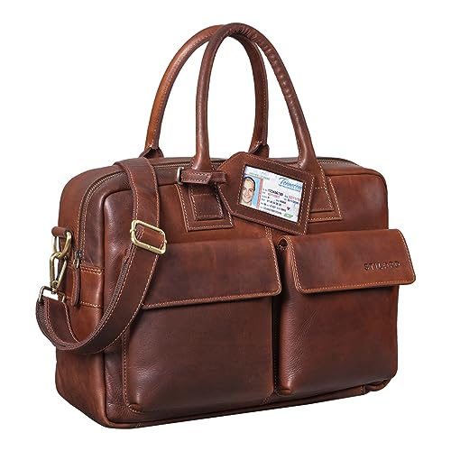 STILORD Carlo Große Umhängetasche Leder Lehrertasche Aktentasche Schultertasche Reise Beruf Freizeit 15,6 Zoll Laptop College Bag Arbeit Büro Farbe:Porto - Cognac