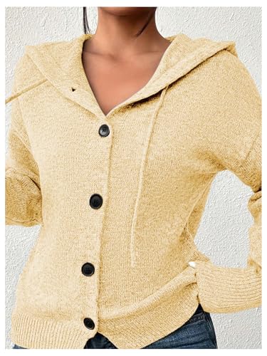 Image of RoseSeek Women's Hooded Cardigan Sweater Long Sleeve Button Front Ribbed Knit Jacket Cardigan Trendy