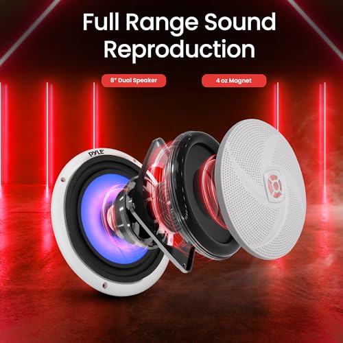8 Inch Marine Speakers - 2 Way Full Range Stereo Sound, 160 Watt, White - LED Light: Blue Illumination, Water-Resistant Design by Pyle - Image 5