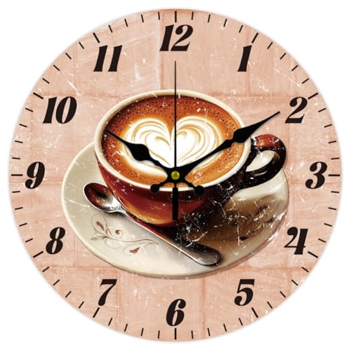 CHGCRAFT 12inch Coffee Heart-Shaped Latte Art en Wall Clock Battery Operated Silent...
