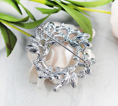 Image of Gyn&Joy Clear Crystal Rhinestone Floral Wreath Pin Brooch BZ005