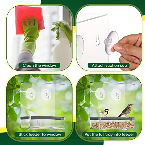 Ctosree 4 Pack Window Bird Feeder Suction Cup Bird Feeder For Window Bird House For Outside Bird Feeder With Strong Suction Cups Removable Seed Tray Outdoors Bird Feeder For Wild Birds #TOP6