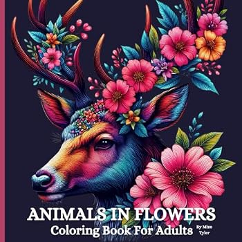 Paperback Animals in Flowers: A Relaxing and Creative Coloring Book For Adults Book