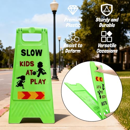 ZAVOOS 3 Pack Kids Playing Signs for Street, Reflective Slow Down Alert Sign with Double Sided Text Graphics, Highly Visible Children Safety Warning Signs for Neighborhoods, Yards, Driveways - Thumbnail 4