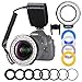Produktbild LED Ringblitz Ringleuchte Blitzgerät Set für Nikon Canon Panasonic Olympus Sony und andere DSLR Kameras (Ringlichtring, Regler mit LCD Anzeige, 4*Farbtemperatur Abdeckung, 8*Adapter Ring)