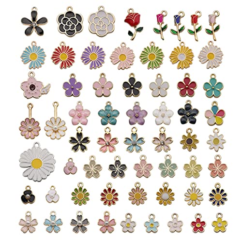 MAYCREATE DIY Pendent Charms for Bracelet, Earring, Necklace, Keychain Pendent, Assorted Cute Flower Jewelry Making Crafting Pendent Gold Enamel Jewelry Charm