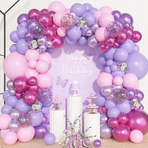 Image of Ouddy Life 157 Pcs Pink Purple Balloons Arch Garland Kit,Metallic Light Pastel Pink Purple Confetti Latex Balloon Different Size for Birthday Bridal Baby Shower Wedding Mothers Day Party Decorations