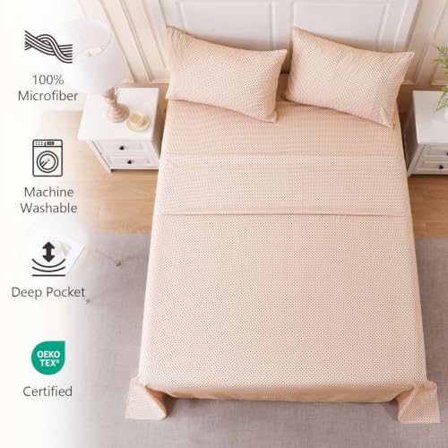 Image of MCO 4Pieces Polka Dot Sheets Set, Breathable King Sheet Set with 16 inch Deep Pocket, Modern & Luxury, Brushed Microfiber Bedding Set(King, Polkadot Beige)