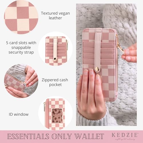 Image of KEDZIE Essentials Only Women's Zippered Wallet in Vegan Leather Small Card Holder Wallet Exterior ID Window - Check Please