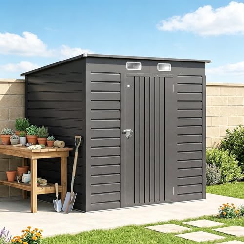 Outsunny 6' x 4' Outdoor Storage Shed, Easy to Assemble Galvanized Metal Garden Shed, Waterproof Tool Shed with Lockable Door and 2 Vents for Backyard, Lawn, Patio, Grey — view 8