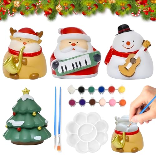 DOWNDRIFT Juego de manualidades de Navidad para niños, yeso creativo para fundir, figuras de yeso para pintar con 4 patrones, regalos para decoración navideña y bricolaje