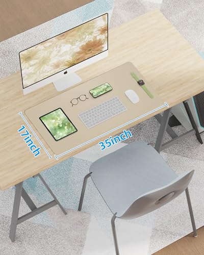 Image of AFIING Leather Desk Pad Protector, Mouse Pad, Office Desk Mat, Non-Slip PU Leather Desk Blotter, Large Desk Mat, Waterproof Keyboard Mat for Office /Home /Decor (Beige, 48 inch x 17 inch)