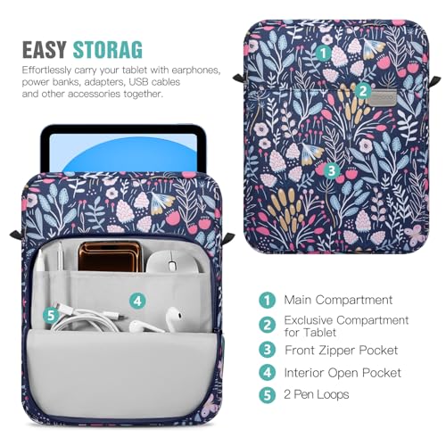 Image of TiMOVO 9-11 inch Tablet Sleeve Bag Carrying Case with Strap, Colorful Flower