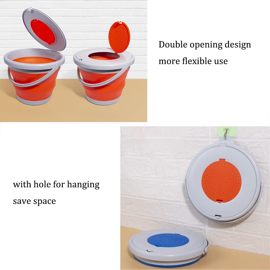 DUNAKE Faltbarer Eimer Mit Deckel, Putzeimer Camping Faltbare Silikon Eimer, Faltbare Runde Wanne, Zusammenklappbarer Spüleimer, Tragbarer Wassereimer Für Angeln (Color : Orange, Size : 5L)