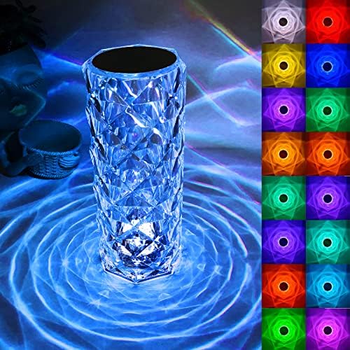 ZHOPPY Crystal Lamp, Touch Control Rose Crystal Table Lamp with 16 RGB Color Changing Dimmable Night Light, LED Lamps for Bedroom with Type C Port & Remote, Christmas Gift for Kids Teens Girls Boys